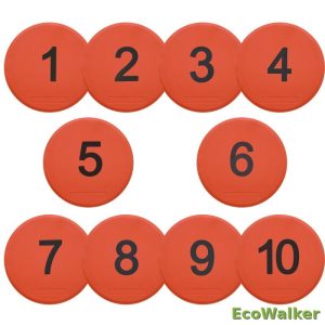 EcoWalker 25cm Numbered Spot Markers 1–10 — Red 10-Pack