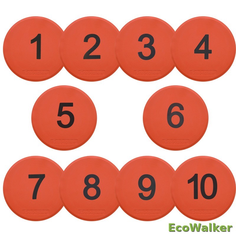EcoWalker 25cm Numbered Spot Markers 1–10 — Red 10-Pack