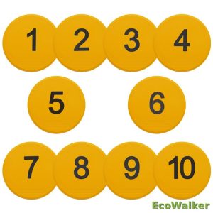 EcoWalker 25cm Numbered Spot Markers 1–10 — Yellow 10-Pack