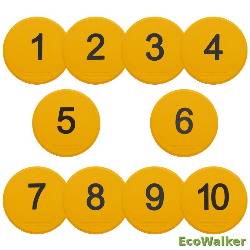 EcoWalker 25cm Numbered Spot Markers 1–10 — Yellow 10-Pack