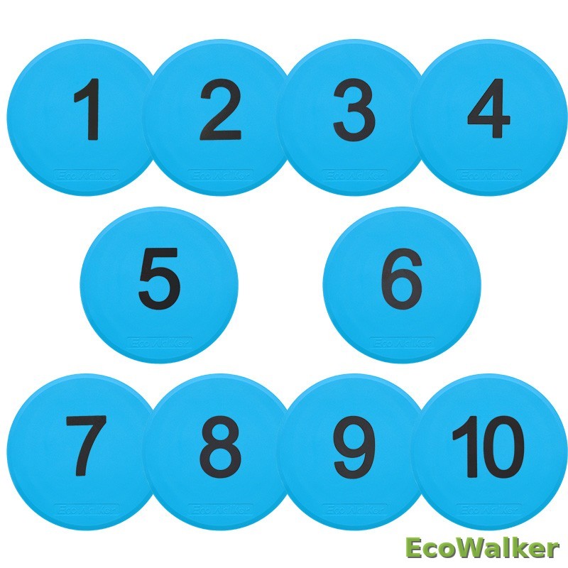 EcoWalker 25cm Numbered Spot Markers 1–10 — Blue 10-Pack