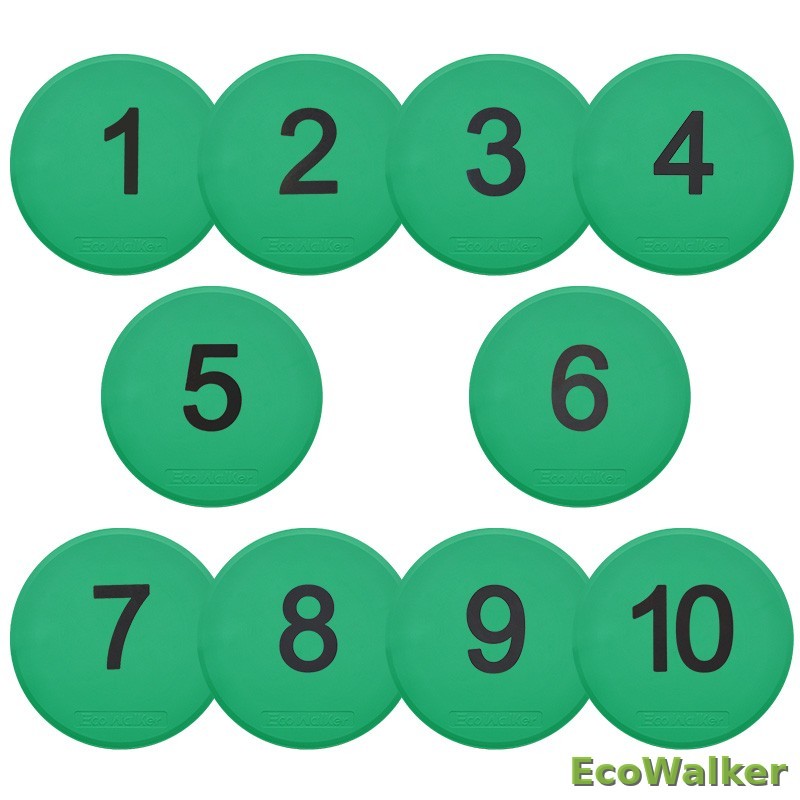 EcoWalker 25cm Numbered Spot Markers 1–10 — Green 10-Pack