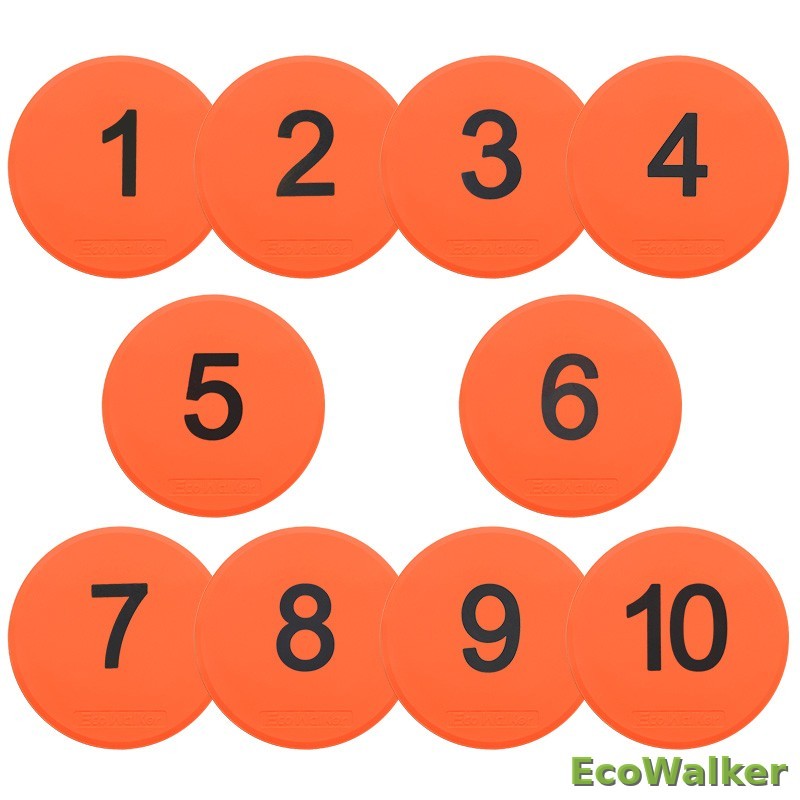 EcoWalker 25cm Numbered Spot Markers 1–10 — Orange 10-Pack